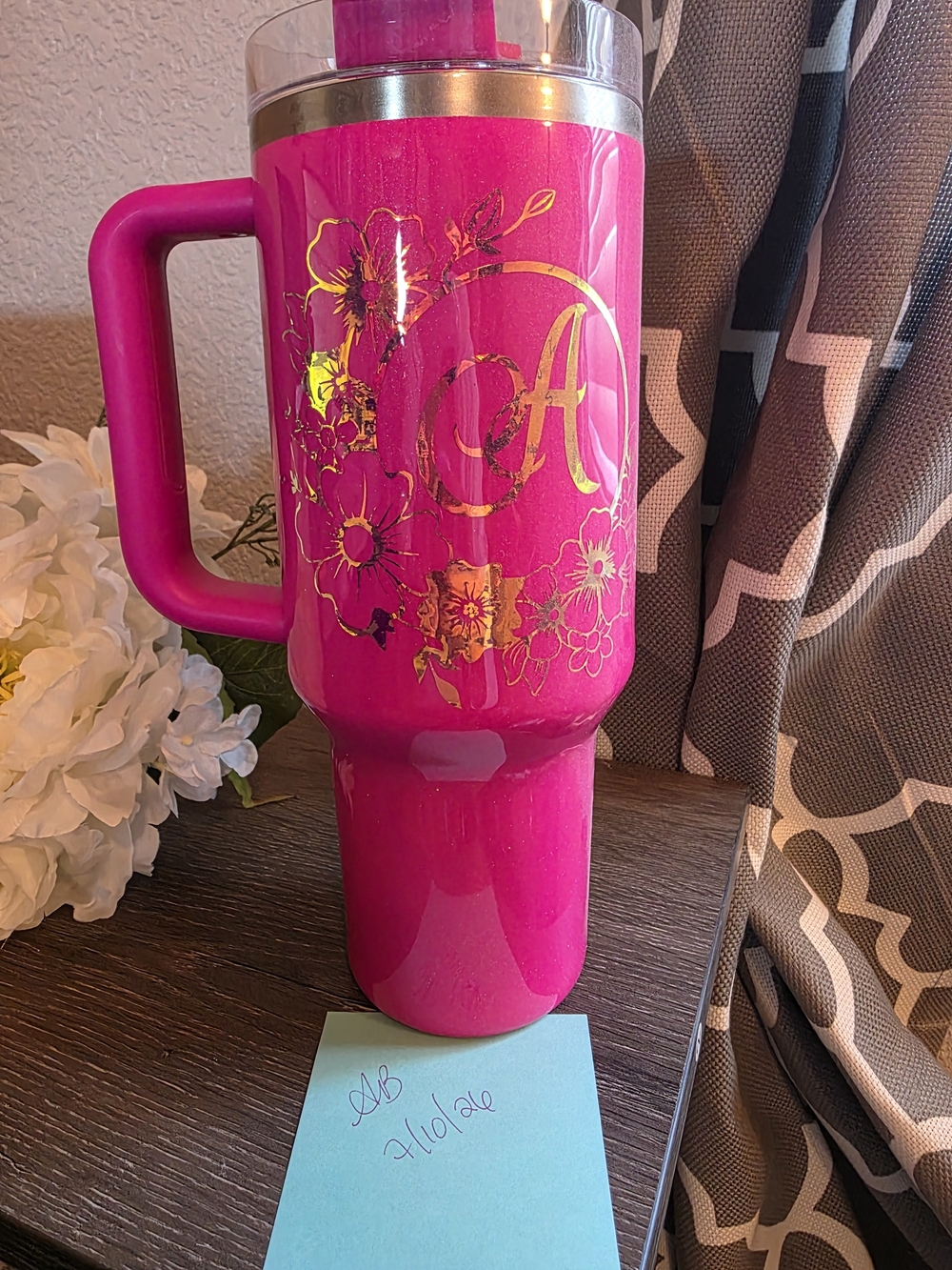 40oz Custom Stanley Camila With An All Over Glitter And A Initial